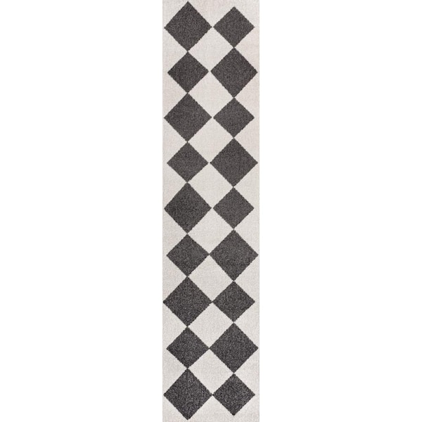 JONATHAN Y Draper Classic Geometric Diamond Pattern White/Dark Gray 2 ft. x 8 ft. Runner Rug