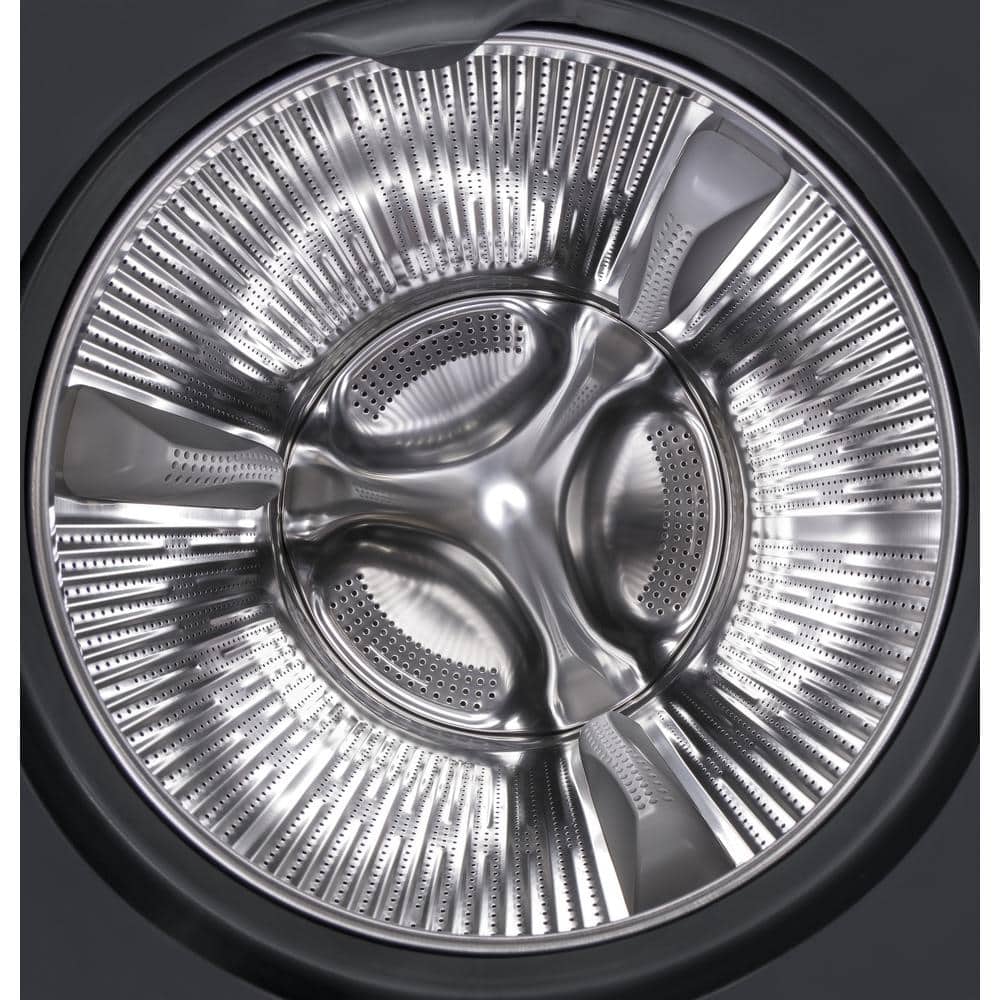 Inside view of stainless steel washer drum