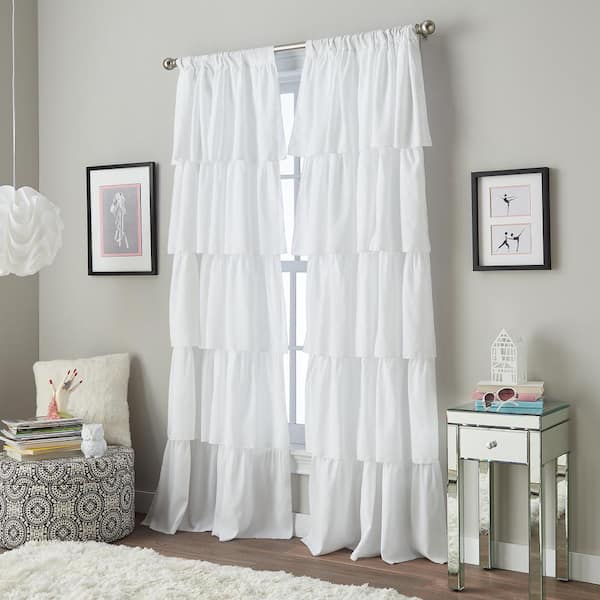 Unbranded White Solid Rod Pocket Room Darkening Curtain - 42 in. W x 95 in. L