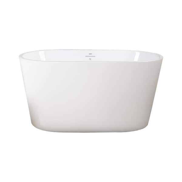 CASAINC 47.24 in. Acrylic Flatbottom Oval Shape Linear Design Overflow Bathtub in White