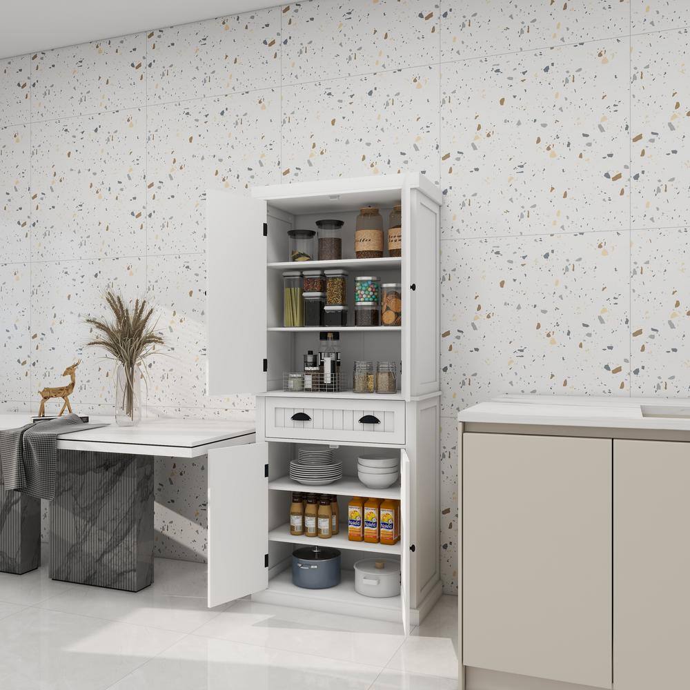 White Freestanding Storage Cabinet with Adjustable Shelves and Drawer