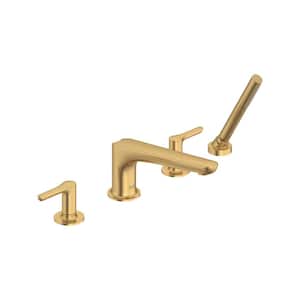 Studio S 2-Handle Deck-Mount Roman Tub Faucet for Flash Rough-In Valve with Hand Shower in Brushed Cool Sunrise