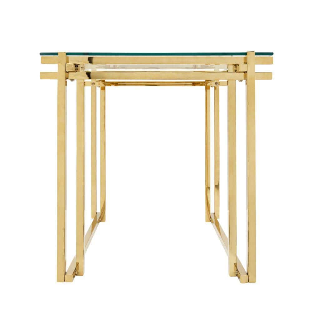 Elegant Gold Stainless Steel and Clear Glass Square Side Table