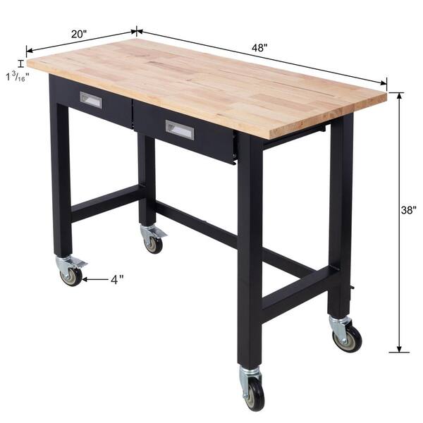 Adjustable Height Workbench With Wheels - 32 To 42 Inches, Mobile Table For Workshop, Garage, Office