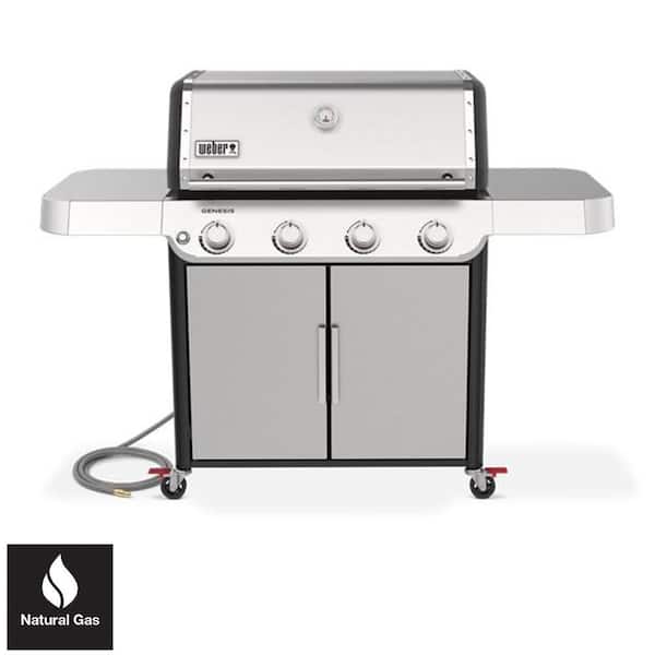 Weber Genesis S-415 4-Burner Natural Gas Grill in Stainless Steel with Full Size Griddle Insert