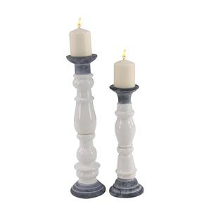 White Stoneware Country Candle Holder (Set of 2)