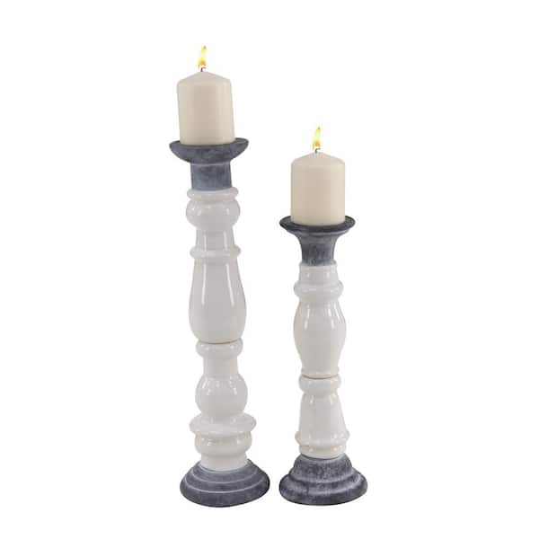 Litton Lane White Stoneware Country Candle Holder (Set of 2)