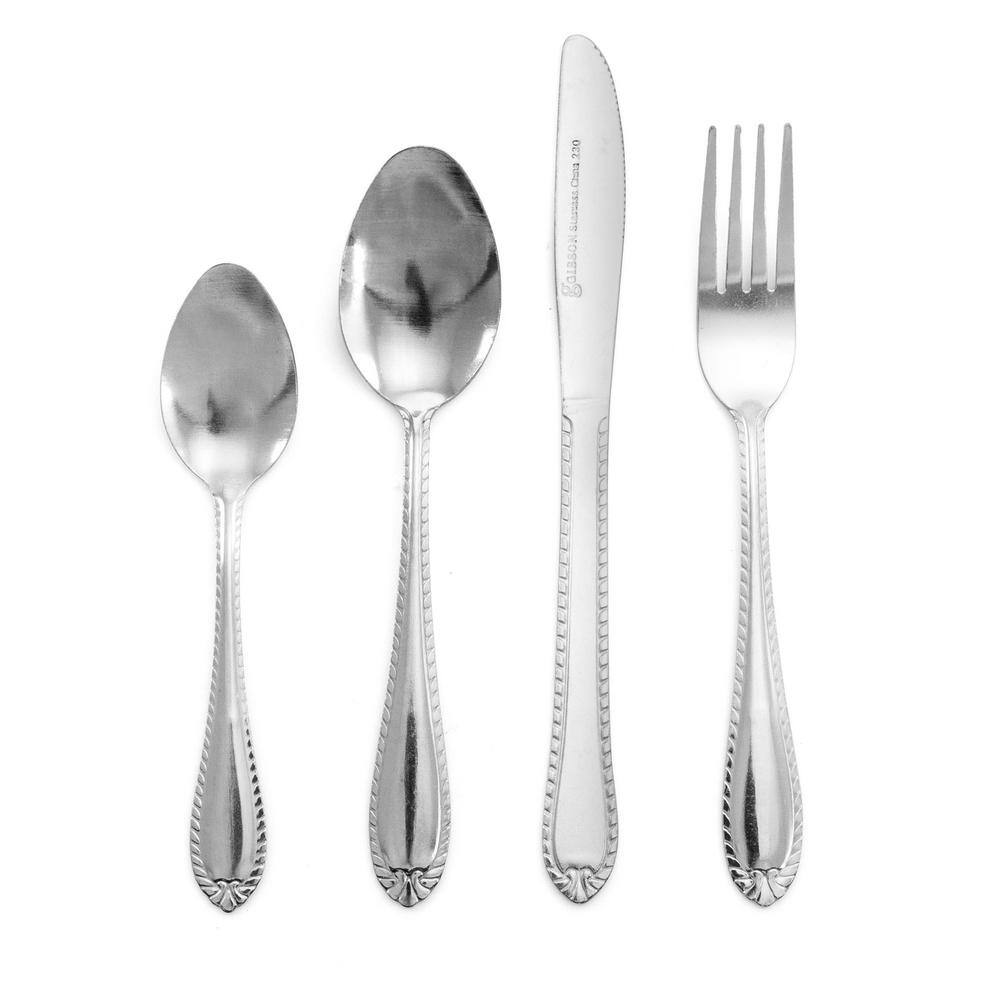 All U Need 60-Piece White Ceramic Dinnerware Set with Silver Flatware