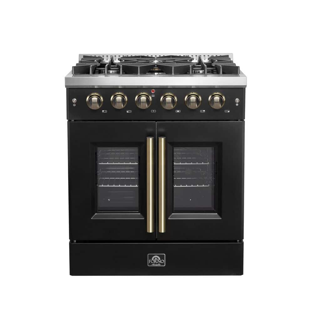 Forno Galiano 30 in. French Door Gas Range, Black and Antique Brass, 4. ...
