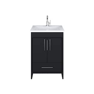 Capri 24 in. W x 22 in. D Bathroom Vanity in Black with Microstone Vanity Top in White with White Basin