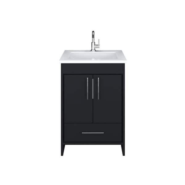 VOLPA USA AMERICAN CRAFTED VANITIES Capri 24 in. W x 22 in. D Bathroom Vanity in Black with Microstone Vanity Top in White with White Basin