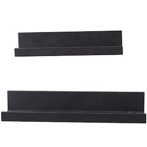 Black 2 Shelves Wood Wall Shelf with Lip (Set of 2)