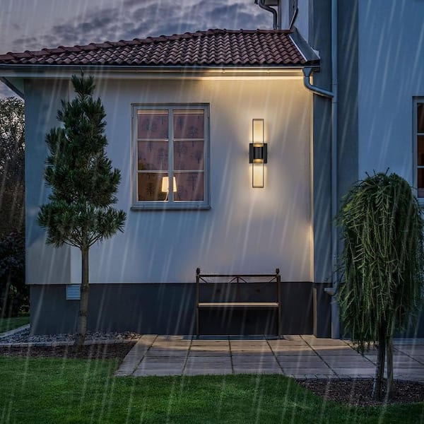 イヴ ZYZWMB 15.7 in. 2-Light Black Modern Integrated LED Lantern