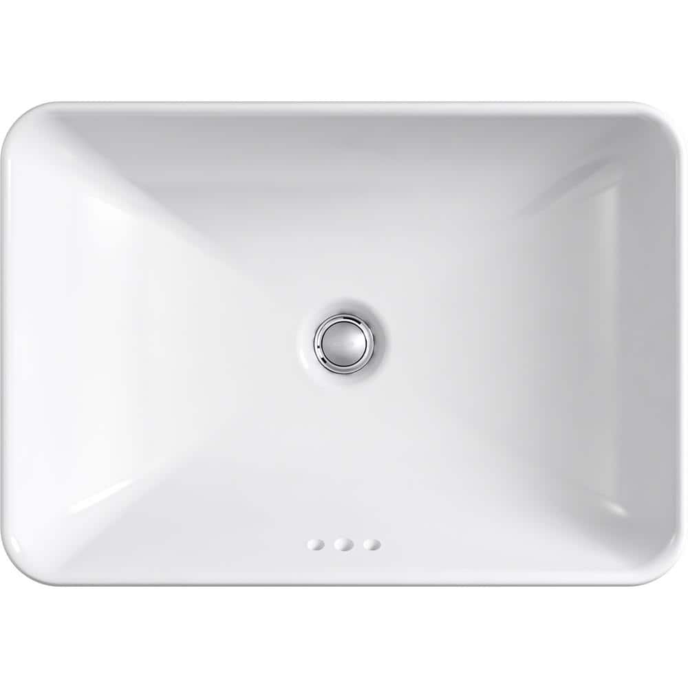 White Ceramic Rectangular Vessel Bathroom Sink with Overflow