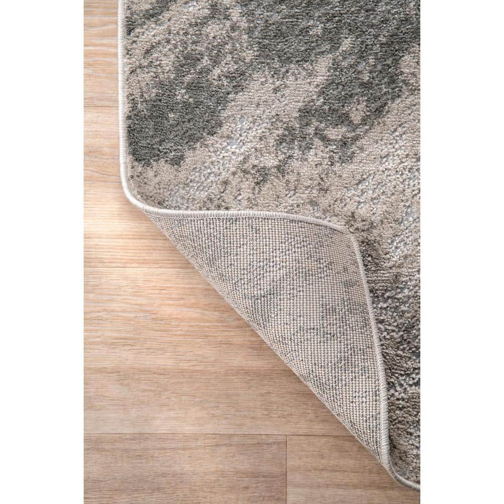 Silver Abstract Rectangular Synthetic Easy Care Rug 2' x 3'