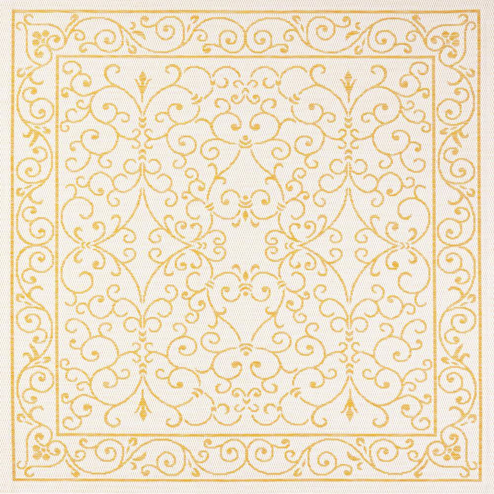 Charleston Vintage Cream/Yellow Square Synthetic Area Rug 5'