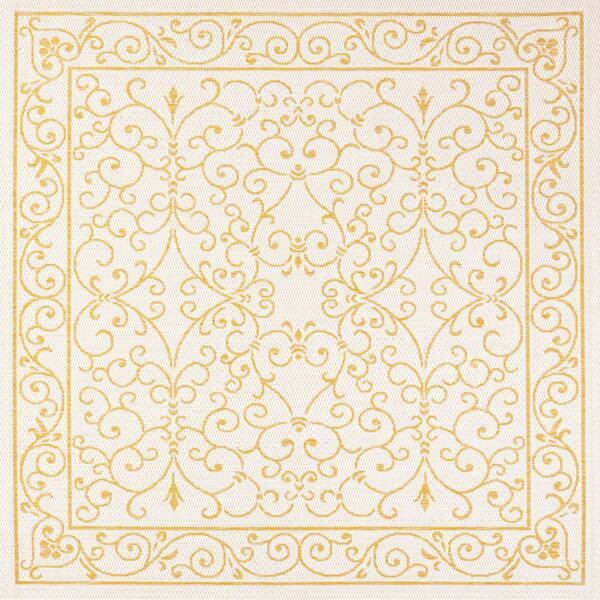 Charleston Vintage Filigree Textured Weave Cream/Yellow 5 ft. Square Indoor/Outdoor Area Rug