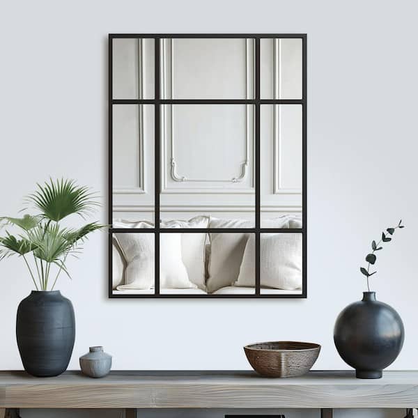 Dovelina 30 in. W x 39 in. H Large Rectangle Metal Black Grid Framed Modern Wall Mirror