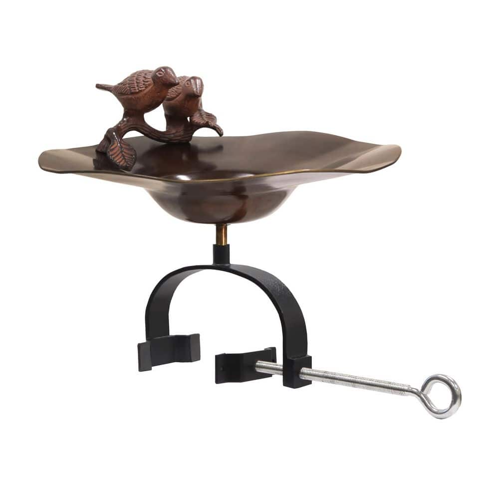 13 in. Dia. Round Antique Patina Brass/Aluminum Birds Birdbath w/Black Wrought Iron Over Railing Bracket price history on PriceWatchPro