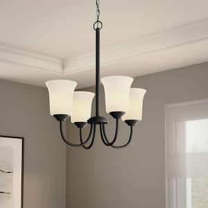Bronson 3-Light Matte Black Chandelier with Frosted Glass Shades