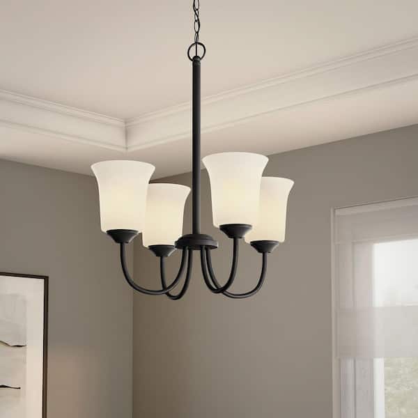 Bronson 3-Light Matte Black Transitional Shaded Chandelier for Dining Areas with No Bulbs Included