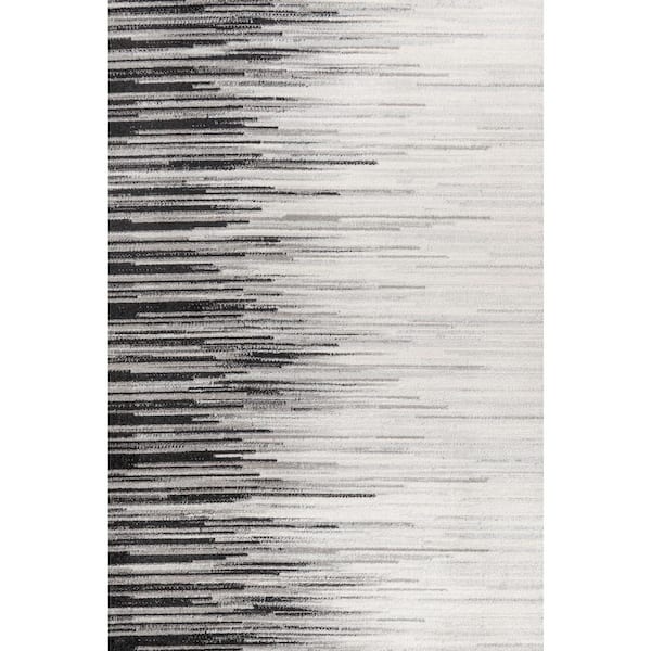 Linear Modern Half-Stripe Gray/Cream 8 ft. x 10 ft. Area Rug