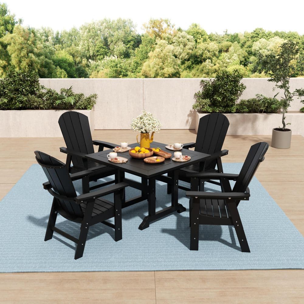 Laguna Outdoor Patio Adirondack Weather Resistant Black 5-Piece HDPE Plastic Square Table Dining Set price history on PriceWatchPro