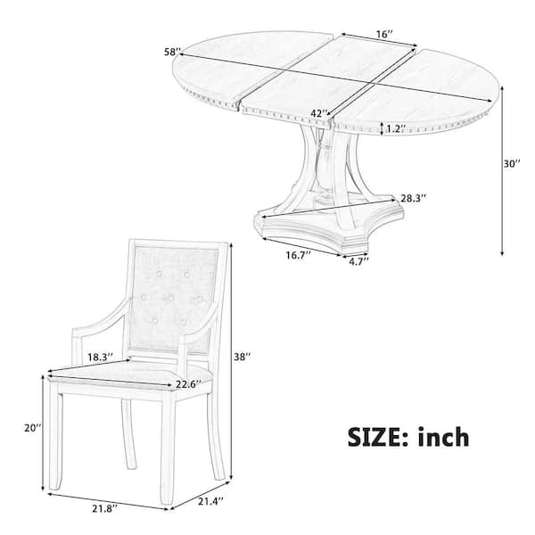 5-Piece Retro Antique Gray Extendable Wood Top Dining Room Set Seats 4