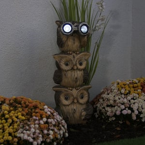 25 in. Tall Outdoor Solar Powered Binocular Owls Yard Statue with LED Lights