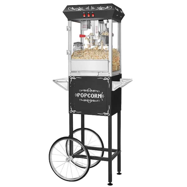 GREAT NORTHERN Foundation Series 850-Watt 8 oz. Black Hot Oil Popcorn Machine with Stand and Cart