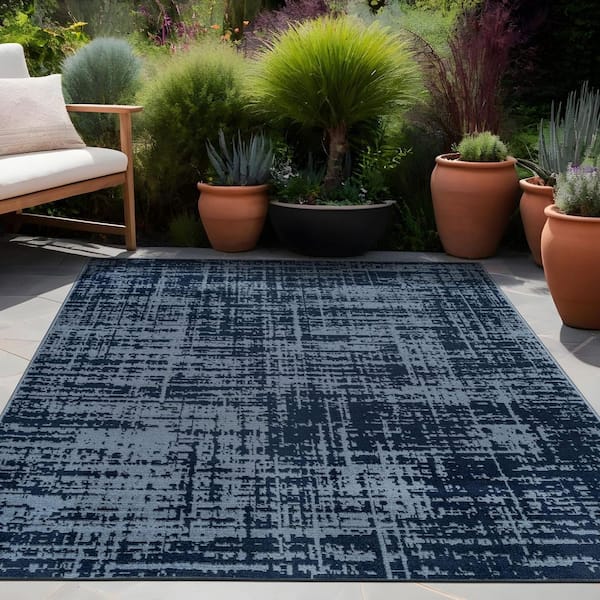 Atlas Navy 5x7 ft. Rubber Back Washable Modern Canvas Indoor Outdoor Area Rug