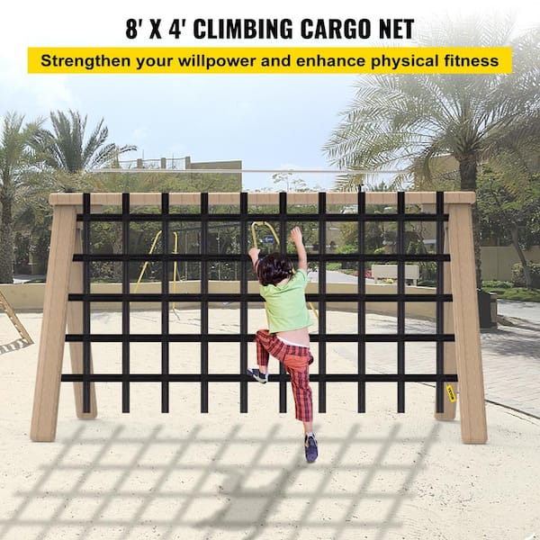 VEVOR Climbing Cargo Net, 8' x 4' Playground Climbing Net, Polyester Material, Rope Ladder, Swingset, Large Military Climbing C