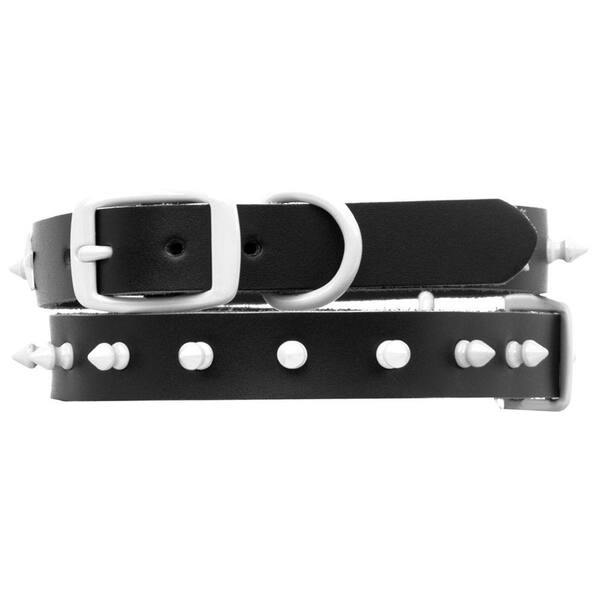 Platinum Pets 24 in. Black Genuine Leather Dog Collar in White Spikes