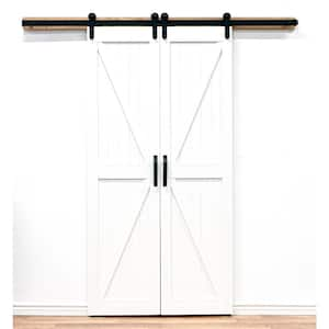 36 in. x 84 in. Board and Batten Composite PVC White Split Sliding Barn Door with Hardware Kit