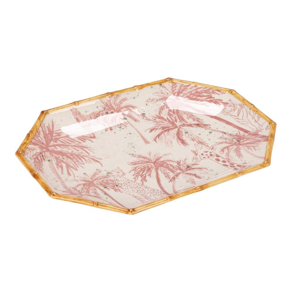 9.6 in Multi-Colored Hand-Painted Stoneware Octagon Platters with Palm Trees, Animals, and Bamboo-Style Edge price history on PriceWatchPro