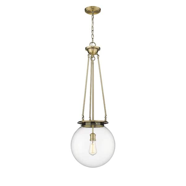 Innovations Beacon 100-Watt 1-Light Antique Brass Shaded Mini Pendant Light with Clear Glass Shade
