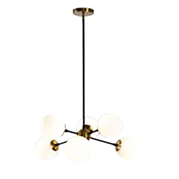Home Decorators Collection Aria 6-lights Burnished Brass and Matte Black LED Pendant With Opal Glass Shades
