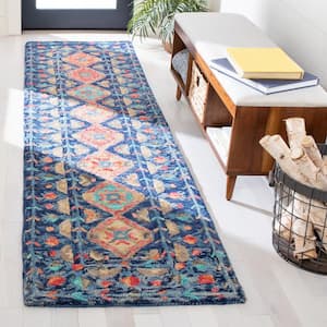 Aspen Navy/Orange 2 ft. x 9 ft. Geometric Runner Rug