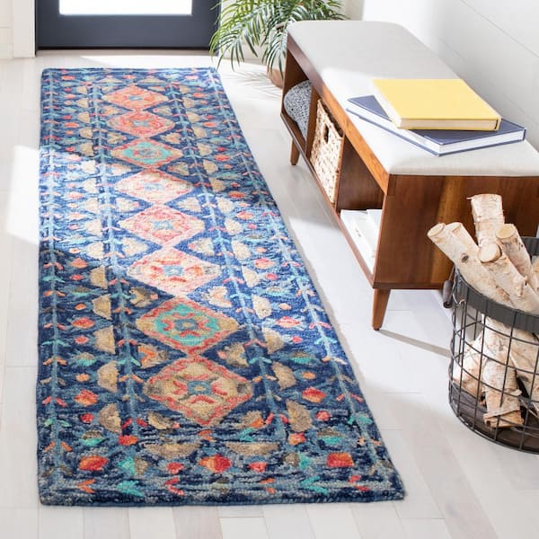 Aspen Navy/Orange 2 ft. x 9 ft. Geometric Runner Rug