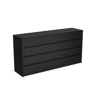 Black 12 Drawers 63 in. W x 32 in. H Wooden Chest of Drawers, Dresser, Storage Cabinet for Bedroom Storage