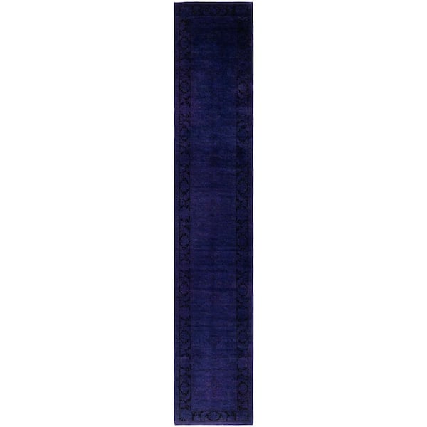 Overdyed Purple 2 ft. x 14 ft. Solid Wool Indoor Runner Rug