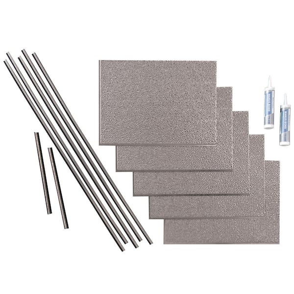Fasade Hammered 18 in. x 24 in. Galvanized Steel Vinyl Decorative Wall Tile Backsplash 15 sq. ft. Kit