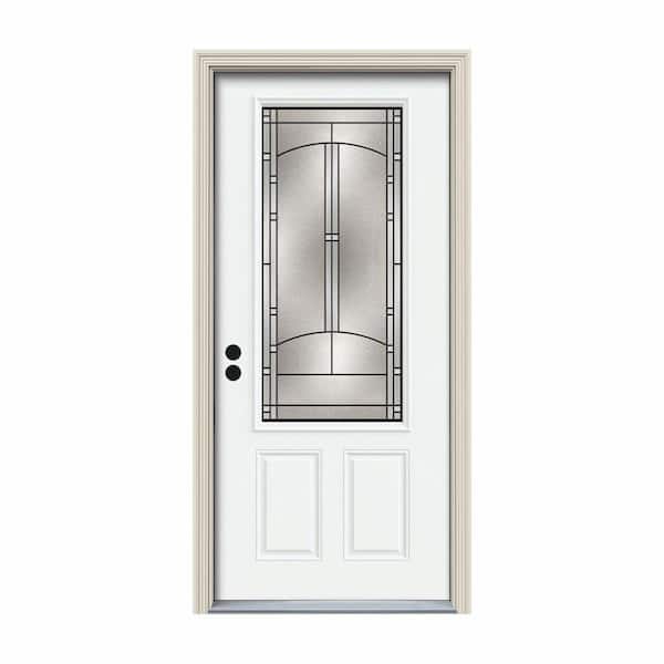 JELD-WEN 34 in. x 80 in. 3/4 Lite Idlewild White Painted Steel Prehung Right-Hand Inswing Front Door w/Brickmould