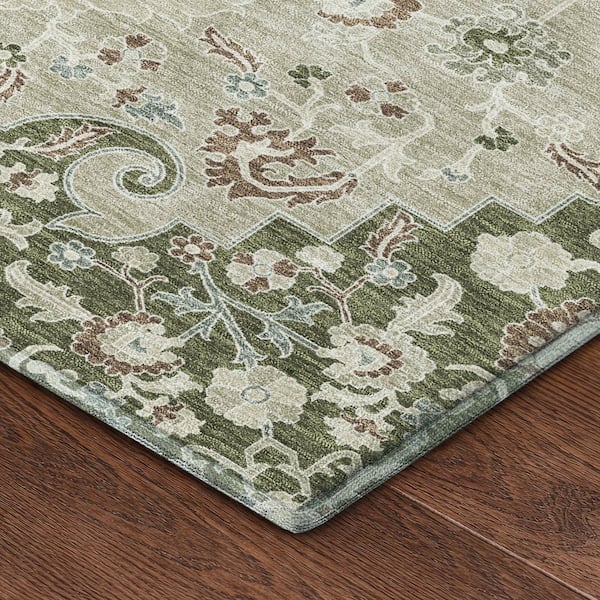 Mayfield Premium Machine Washable Abstract AMF2463 Olive 8 ft. x 10 ft. Area Rug
