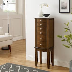 Mabel Brown Walnut wood 14 in. W Jewelry Armoire with a Flip top and 5 Drawers