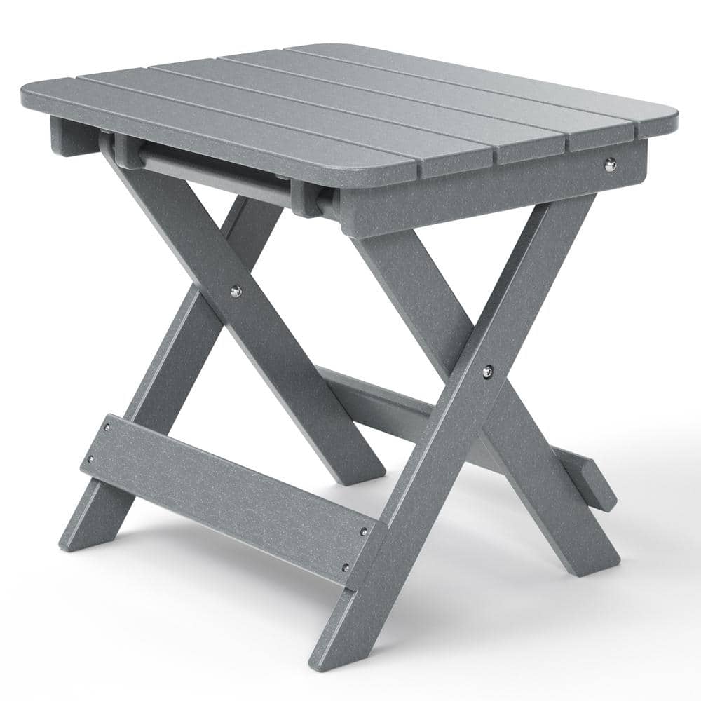 Gray 20.08 in. Outdoor Adirondack Foldable Side Table, Weather Resistant Co