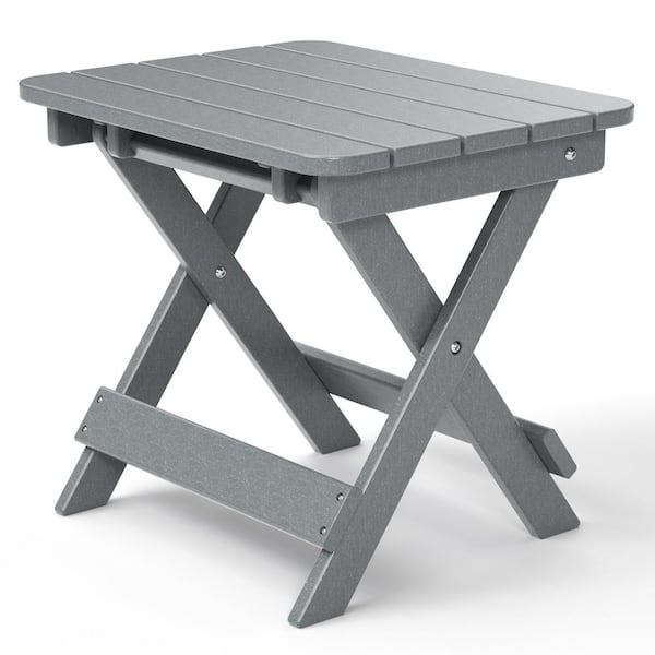 Unbranded Gray 20.08 in. Outdoor Adirondack Foldable Side Table, Weather Resistant Coffee Table -Plastic High-Density PE