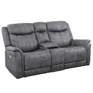 Morrison 78 in. Stone Faux Suede 2-Seat Power Reclining Loveseat with Storage Console and USB Charging