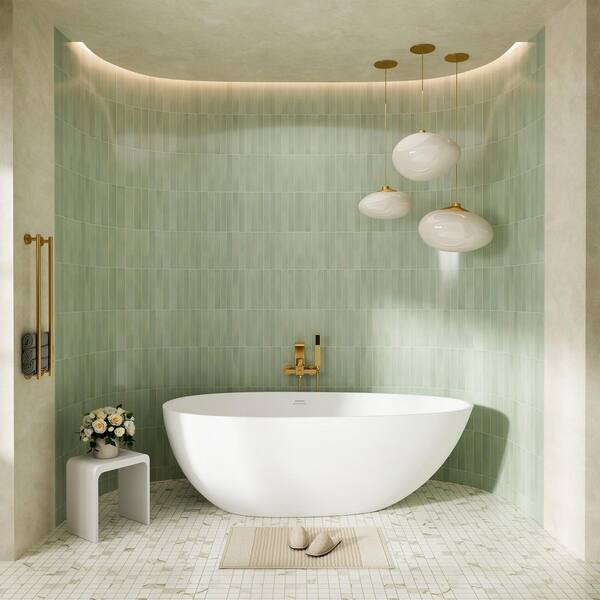 59 in. Stone Resin Composite Solid Surface Freestanding Flatbottom Non-Whirlpool Bathtub in White