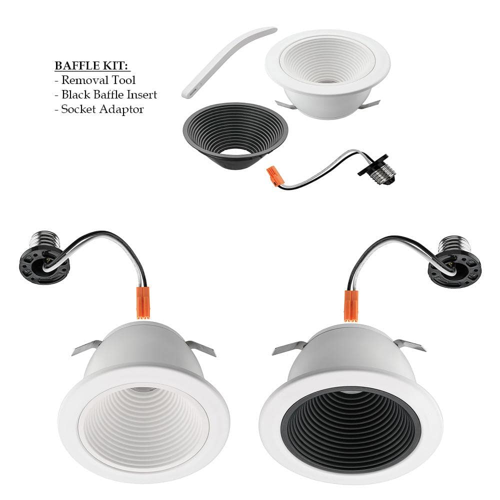 4-Inch White and Black Aluminum LED Recessed Light with Baffle Trim